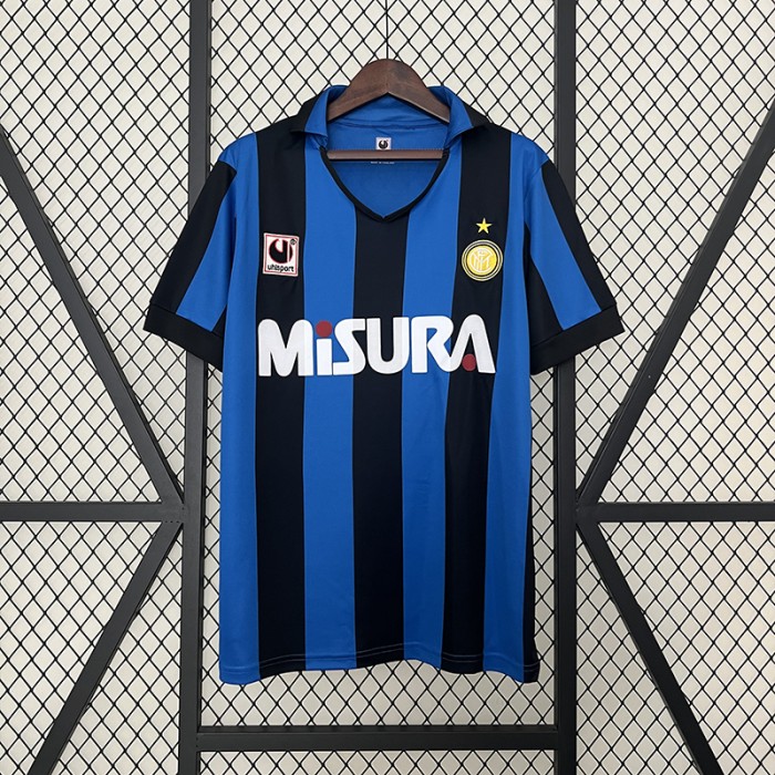 Retro 90/91 Inter Milan Home Black Blue Jersey Version Short Sleeve-142826