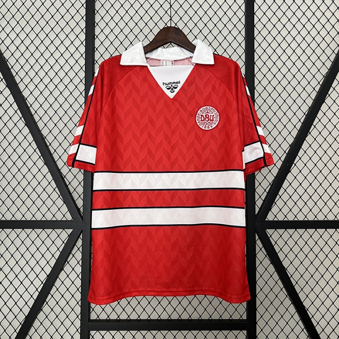 Retro 1988 Denmark Home Red White Jersey Version Short Sleeve-3934007