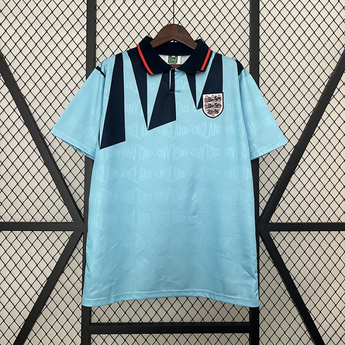 Retro 1992 England Third Away Game Blue Jersey Version Short Sleeve-3451077