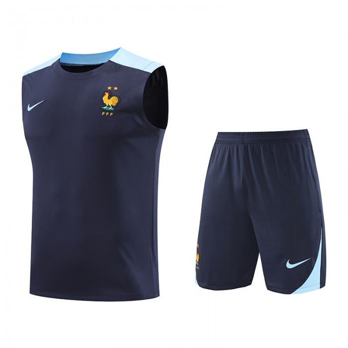 2024 France Navy Blue Training Jersey Kit Sleeveless vest (Shirt + Vest)-5727175