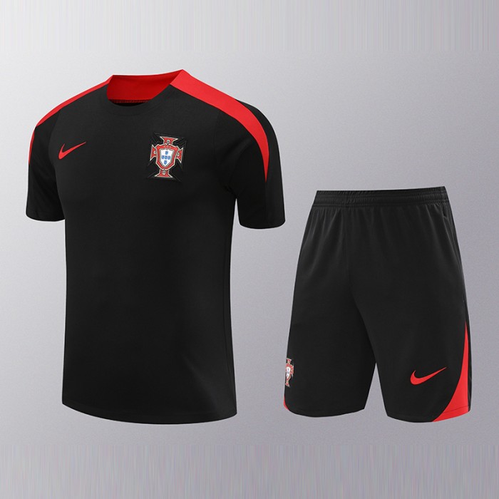 2024 Portugal Black Red Training Jersey Kit short Sleeve (Shirt + Short)-1344425