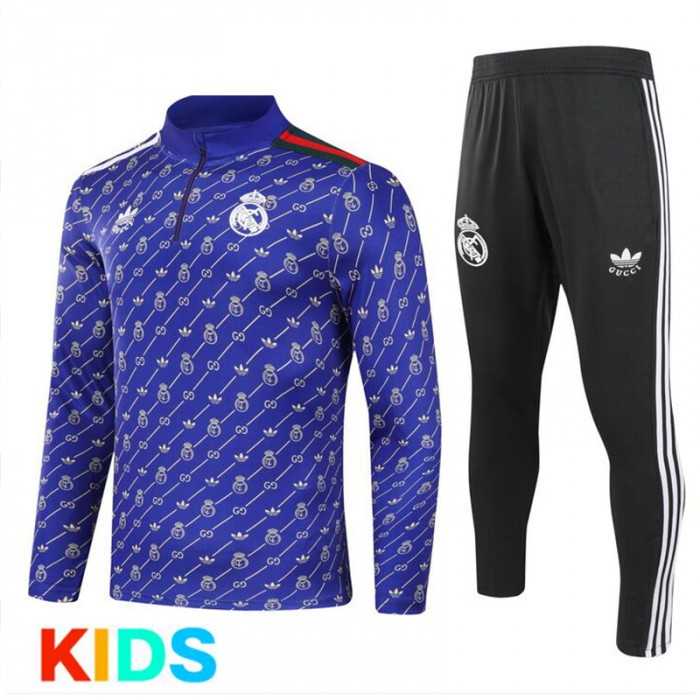 2024 Kids Real Madrid Blue Edition Classic Jacket Training Suit (Top+Pant)-8351235