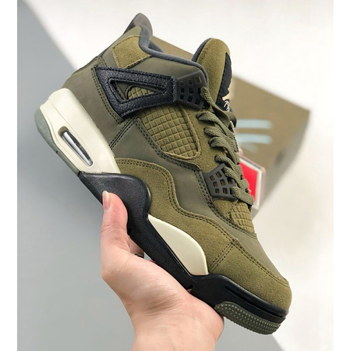 Air Jordan 4 AJ4 High Running Shoes-Army Green/White-4666558