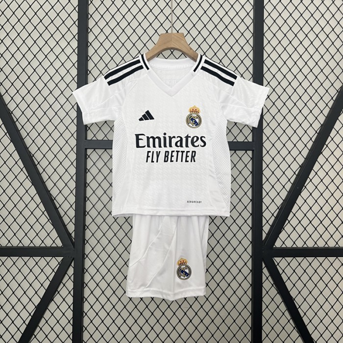 24/25 Kids Real Madrid Home Kids White Jersey Kit short sleeve (Shirt + Short)-4680316