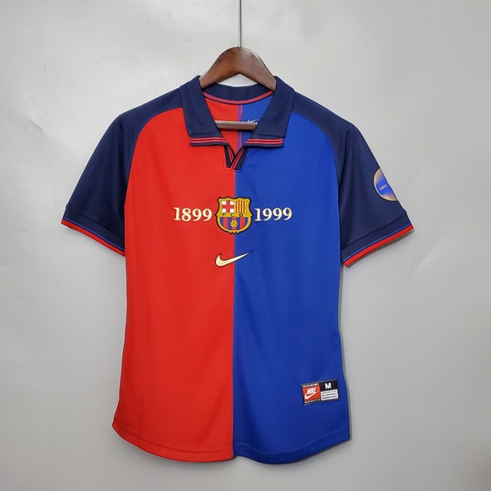 Retro Barcelona Home 100th Anniversary Red Blue Jersey Version Short Sleeve-6880996
