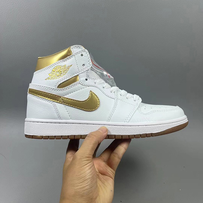 Air Jordan 1 AJ1 High Running Shoes-White/Gold-7601573