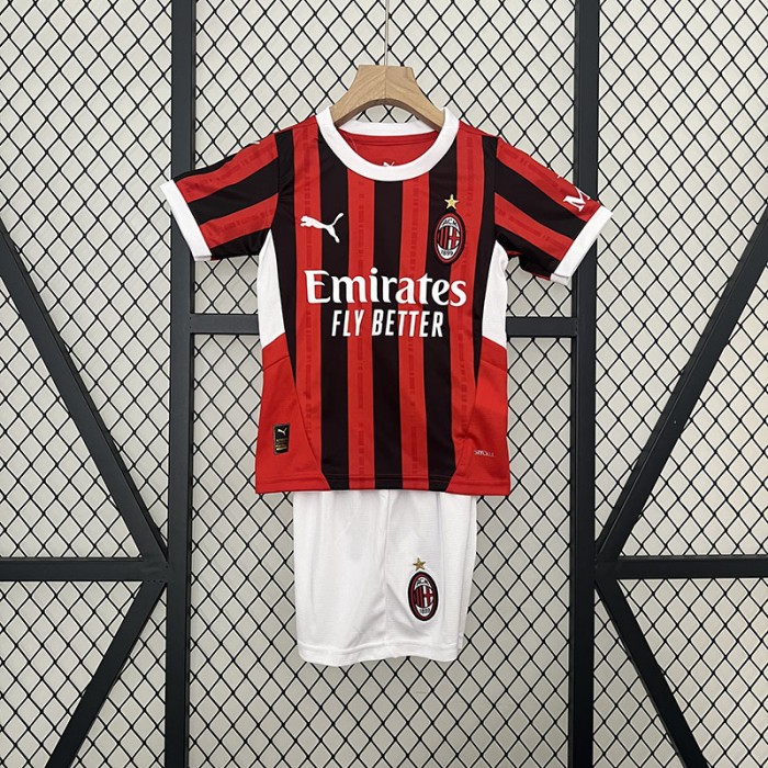 24/25 Kids AC Milan Home Kids Red Black Jersey Kit short sleeve (Shirt + Short)-9545477