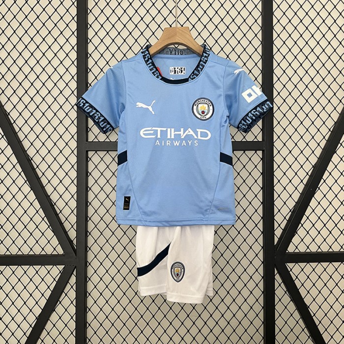 24/25 Kids Manchester City Home Kids Blue Jersey Kit short sleeve (Shirt + Short)-5638531