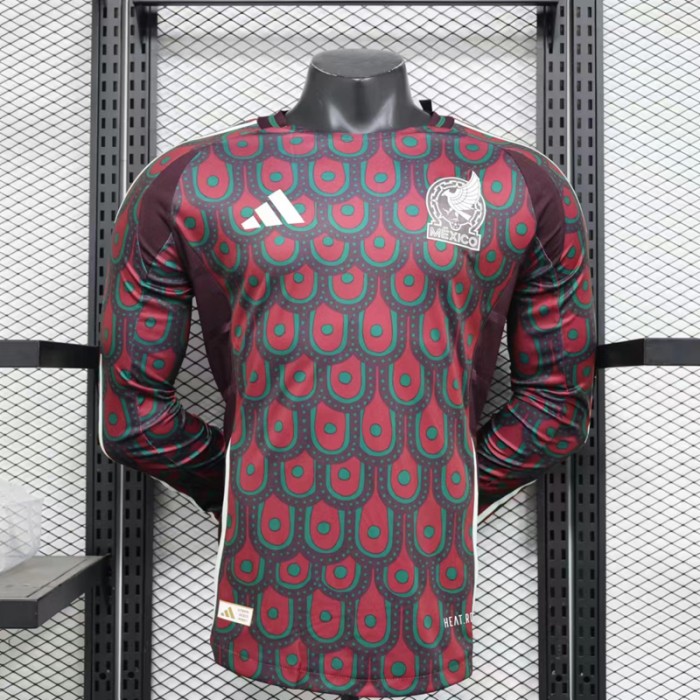 2024 Mexico Home Wine Red Green Jersey Kit Long sleeve (Player Version)-6711677