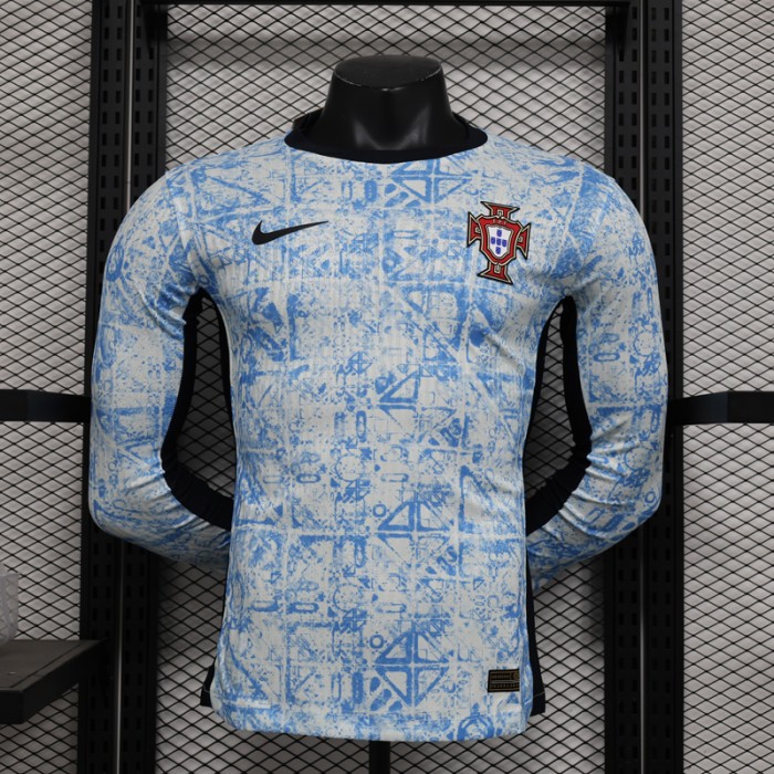 2024 Portugal Home Blue White Jersey Kit Long sleeve (Player Version)-4023285