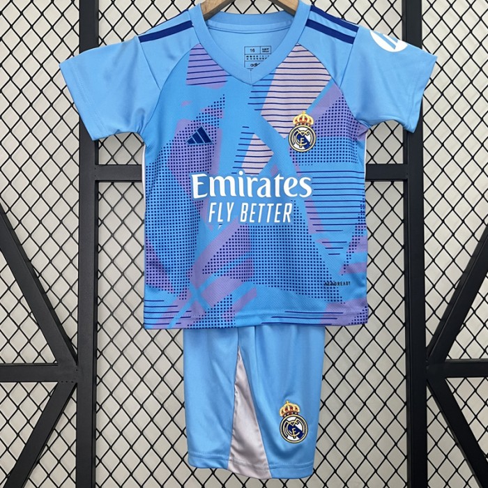 24/25 Kids Goalkeeper Real Madrid Blue Kids Jersey Kit short sleeve (Shirt + Short)-3706726