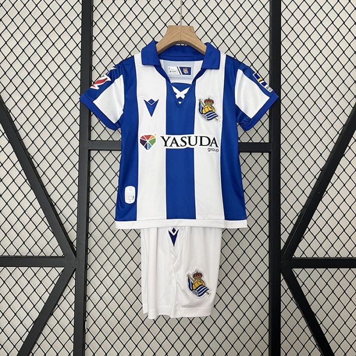 24/25 Kids Real Sociedad Home Blue White Kids Jersey Kit short sleeve (Shirt + Short)-5882420