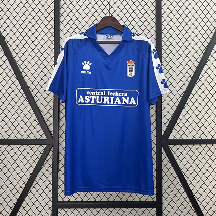 Retro 90/91 Real Oviedo Home Blue Jersey Kit Short Sleeve-3282409