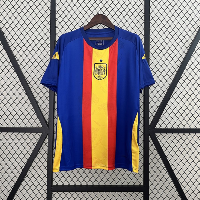 2024 Spain Training Blue White Jersey Kit Short Sleeve-9575407