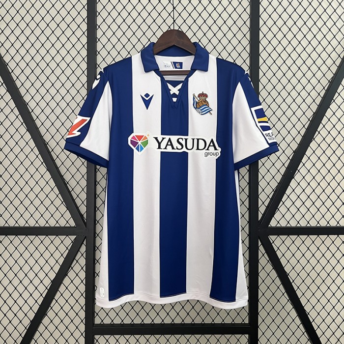 24/25 Real Sociedad Home White Blue Jersey Kit Short Sleeve-2694923