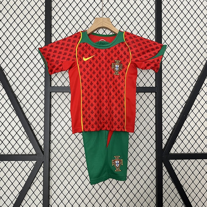 2024 Kids Portugal Home Red Kids Jersey Kit short sleeve (Shirt + Short)-3913673