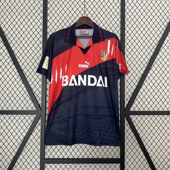 Retro 96/97 Atletico Madrid Away Black Red Jersey Kit Short Sleeve-9538914