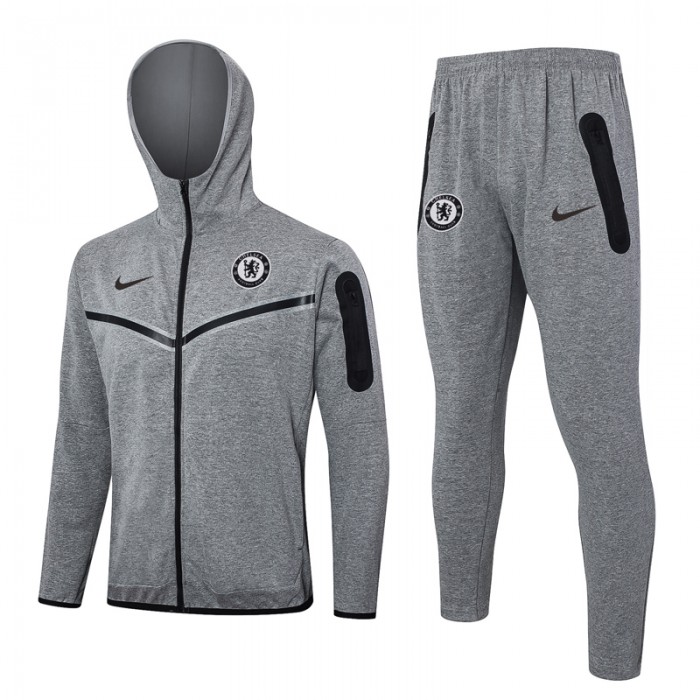 24/25 Chelsea Edition Classic Hooded Gray Jacket Training Suit (Top+Pant)-451212