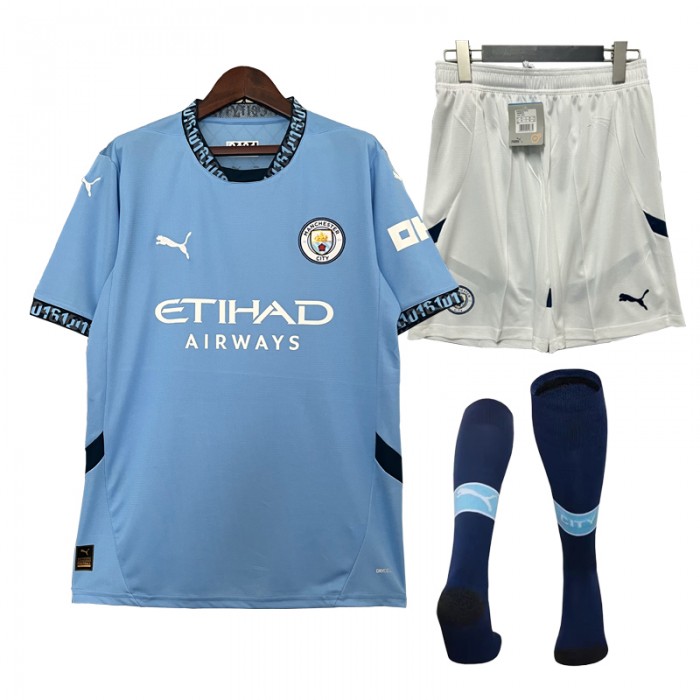 24/25 Manchester City Home Blue Jersey Kit short Sleeve (Shirt Short + Socks)-7659132