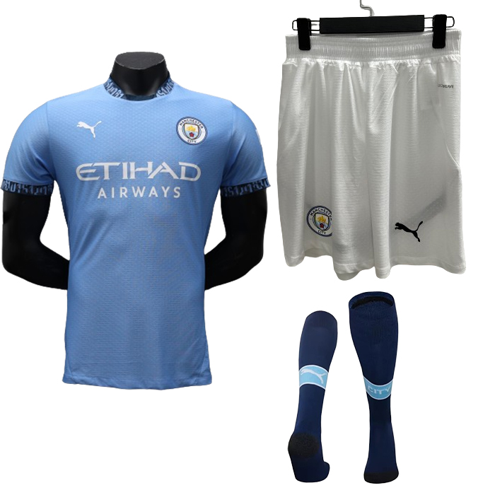 24/25 Manchester City Home Blue Jersey Kit short Sleeve (Shirt Short + Socks) (Player Version)-6715108