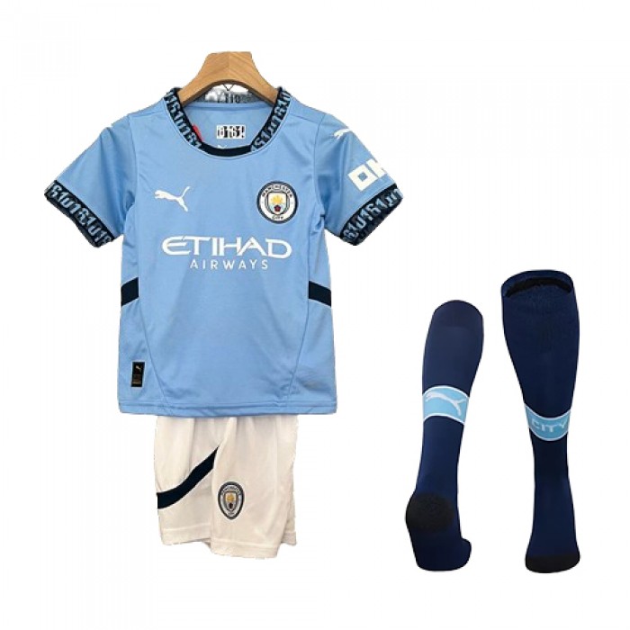 24/25 Kids Manchester City Home Kids Blue Jersey Kit short sleeve (Shirt + Short + Socks)-857475