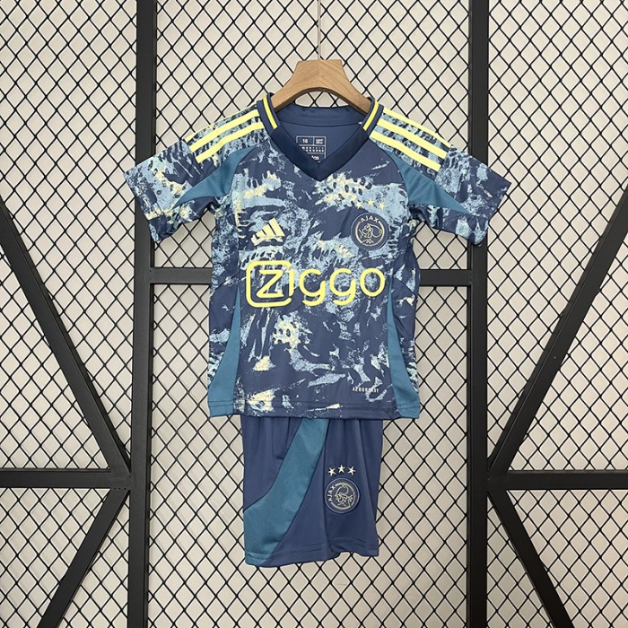 24/25 Kids Ajax Away Blue Yellow Kids Jersey Kit short sleeve (Shirt + Short)-8171519