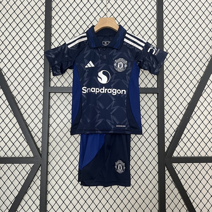 24/25 Kids Manchester United M-U Away Navy Blue Kids Jersey Kit short sleeve (Shirt + Short)-9448831