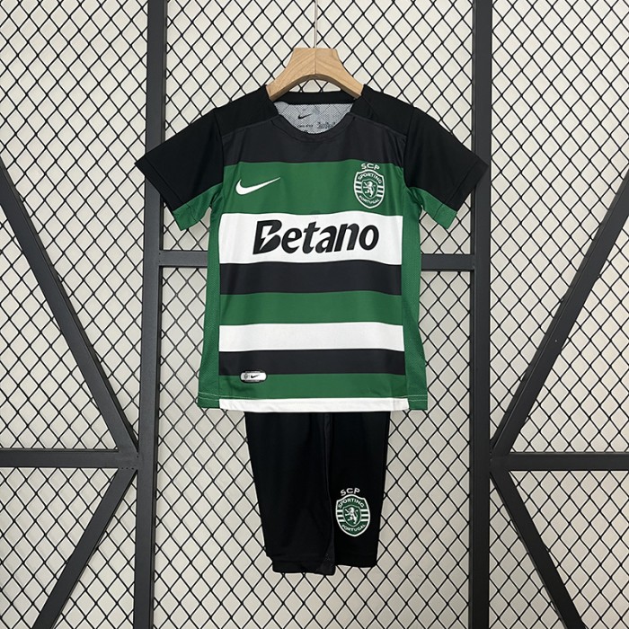 24/25 Kids Lisbon Home Green Black Kids Jersey Kit short sleeve (Shirt + Short)-2676772