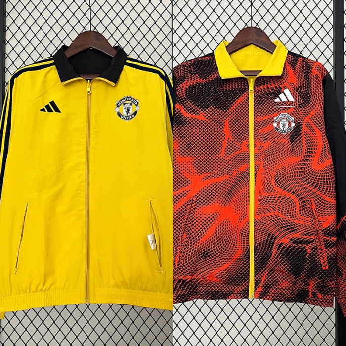 24/25 Manchester United M-U Trench Coat Reversible Yellow Red Windbreaker Long Sleeve-5057843