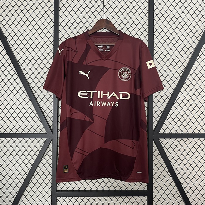 24/25 Manchester City Third Away Wine Red Jersey Kit Short Sleeve-7989077