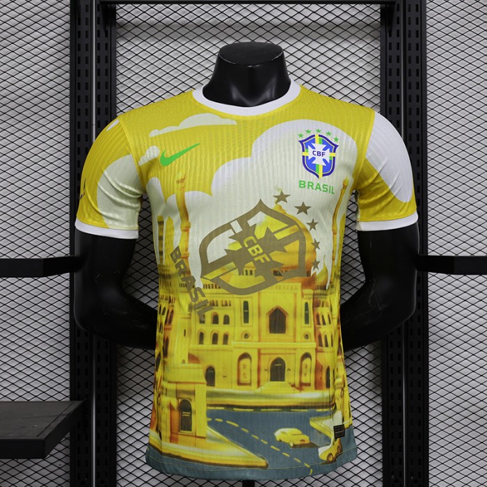 2024 Brazil Special Edition Yellow White Jersey Kit Short Sleeve (Player Version)-2612395