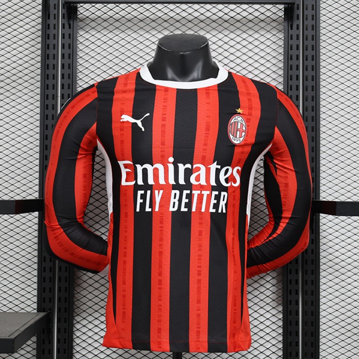 24/25 AC Milan Home Red Black Jersey Kit Longhort Sleeve (Player Version)-7275716