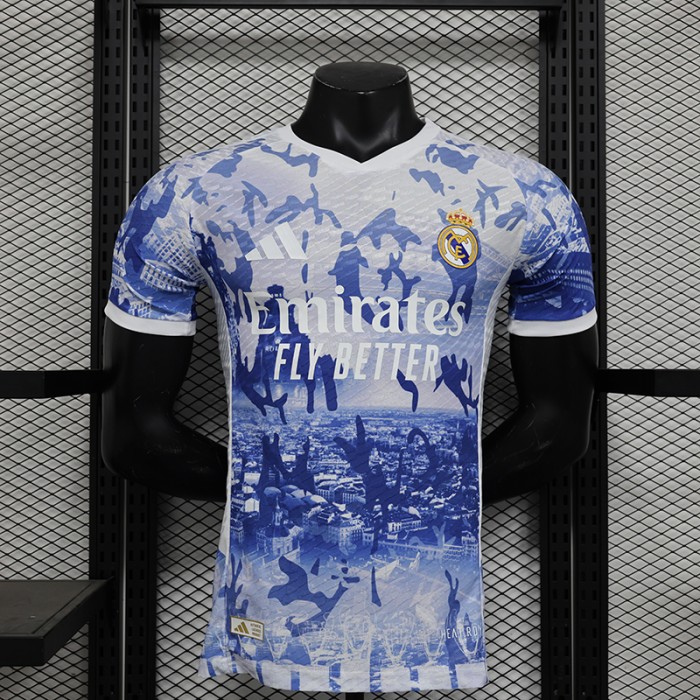 24/25 Real Madrid Separate Edition Blue White Jersey Kit Short Sleeve (Player Version)-7129292