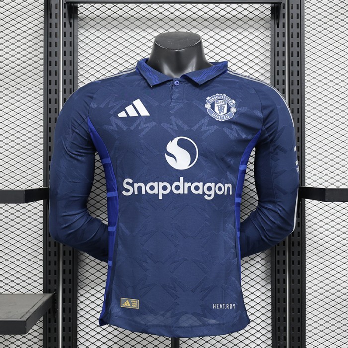 24/25 Manchester United M-U Away Navy Blue Jersey Kit Longhort Sleeve (Player Version)-3731421