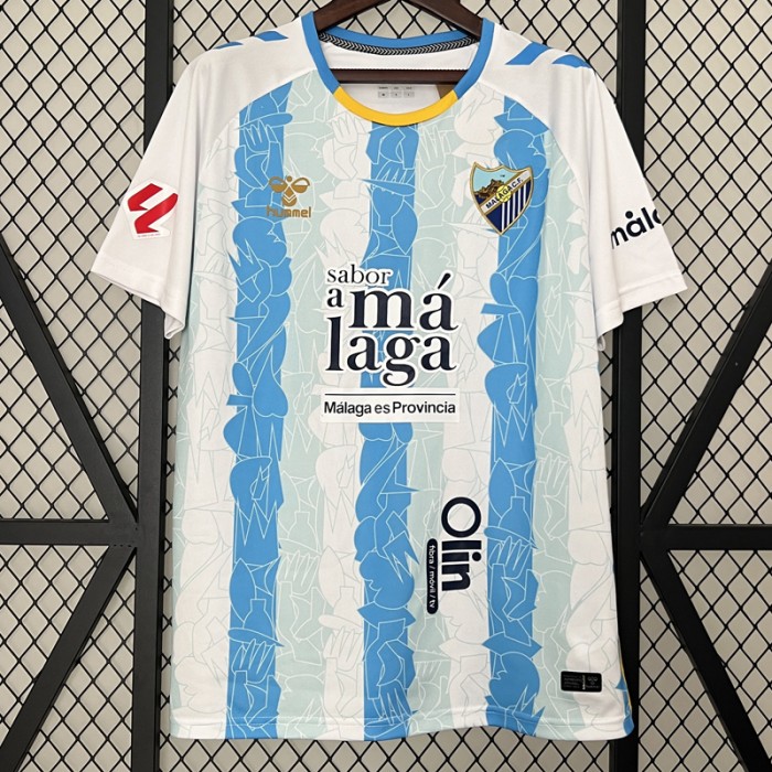 24/25 Malaga Home Blue White Jersey Kit Short Sleeve-4427325