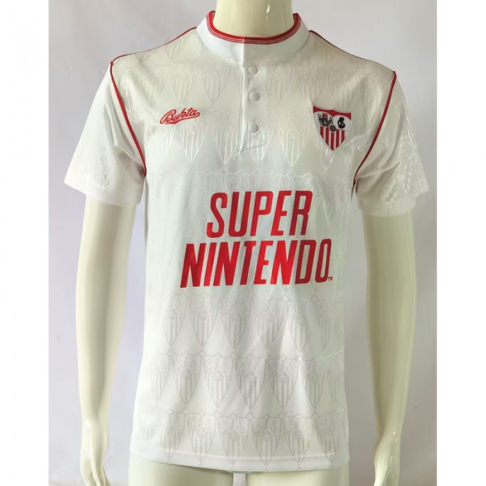 Retro 91/92 Sevilla Home White Jersey Kit short sleeve-6737660