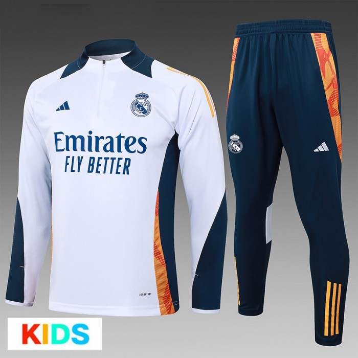 24/25 Kids Real Madrid White Kids Edition Classic Jacket Training Suit (Top+Pant)-1677085