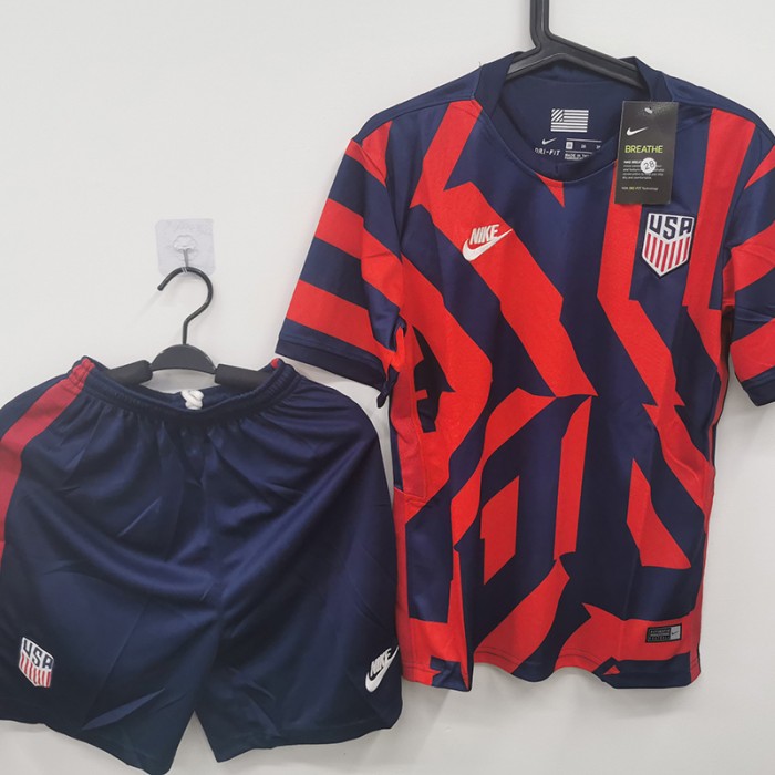 STOCK CLEARANCE [SIZE 28] America Kids Navy Blue Red Training Jersey Kit short sleeve (Shirt + Short)-6331903 [i]