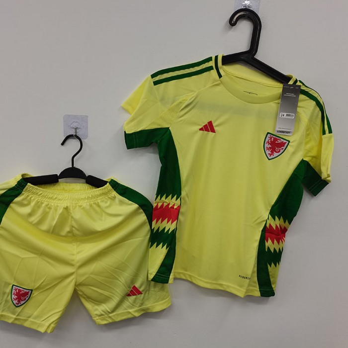 STOCK CLEARANCE [SIZE 24] 2024 Wales Away Yellow Kids Jersey Kit short sleeve (Shirt + Short)-5849523