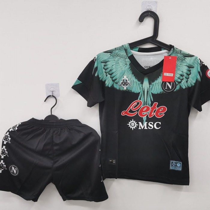 STOCK CLEARANCE [SIZE 22] Kids Napoli Naples Kids Green Black Jersey Kit short sleeve (Shirt + Short)-8641519