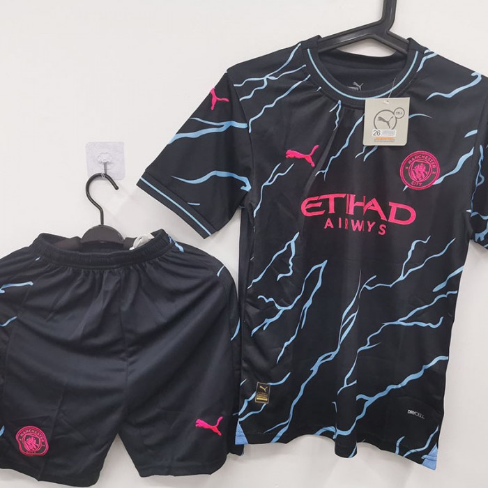 STOCK CLEARANCE [SIZE 26] 23/24 Kids Manchester City Third Away Black Jersey Kit short sleeve (Shirt + Short)-837822