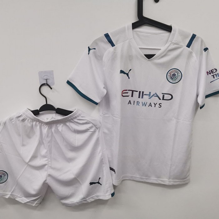 STOCK CLEARANCE [SIZE 26] 22/23 Kids Manchester City Away Kids White Jersey Kit short sleeve (Shirt + Short)-1986194