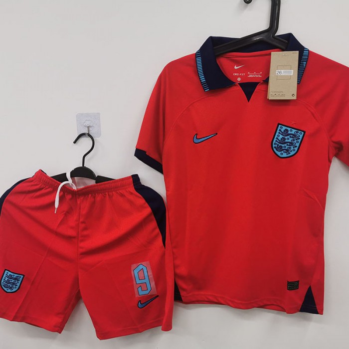 STOCK CLEARANCE [SIZE 26] 2022 Kids England Away Kids Red Jersey Kit short sleeve (Shirt + Short)-6349462