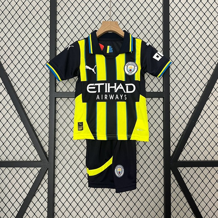 24/25 Kids Manchester City Away Green Black Kids Jersey Kit short sleeve (Shirt + Short)-5533719