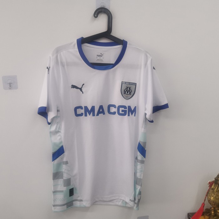 STOCK CLEARANCE [SIZE L] 24/25 Marseille Home White Blue Jersey Kit short sleeve-3183384