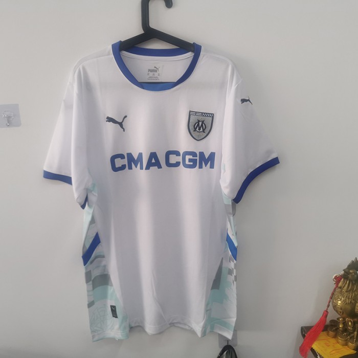 STOCK CLEARANCE [SIZE XXL] 24/25 Marseille Home White Blue Jersey Kit short sleeve-2359339