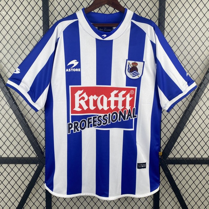 Retro 02/03 Real Sociedad Home White Blue Jersey Kit short sleeve-8998163