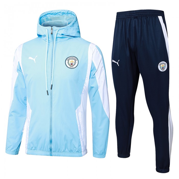 24/25 Manchester United M-U Blue Hooded Edition Classic Jacket Training Suit (Top+Pant)-7691067