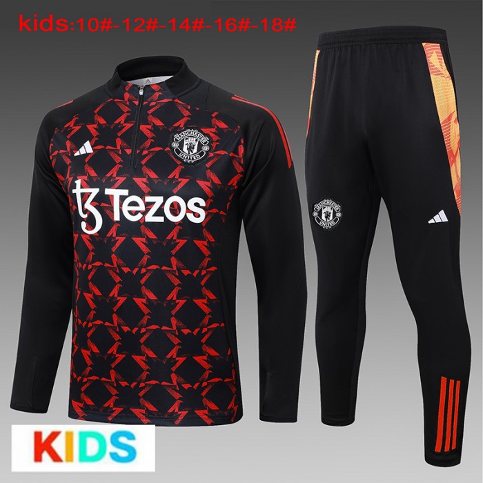 24/25 Kids Manchester United M-U Black Red Edition Classic Jacket Training Suit (Top+Pant)-3667866