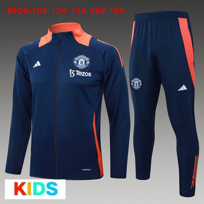 24/25 Kids Manchester United M-U Navy Blue Edition Classic Jacket Training Suit (Top+Pant)-5625671